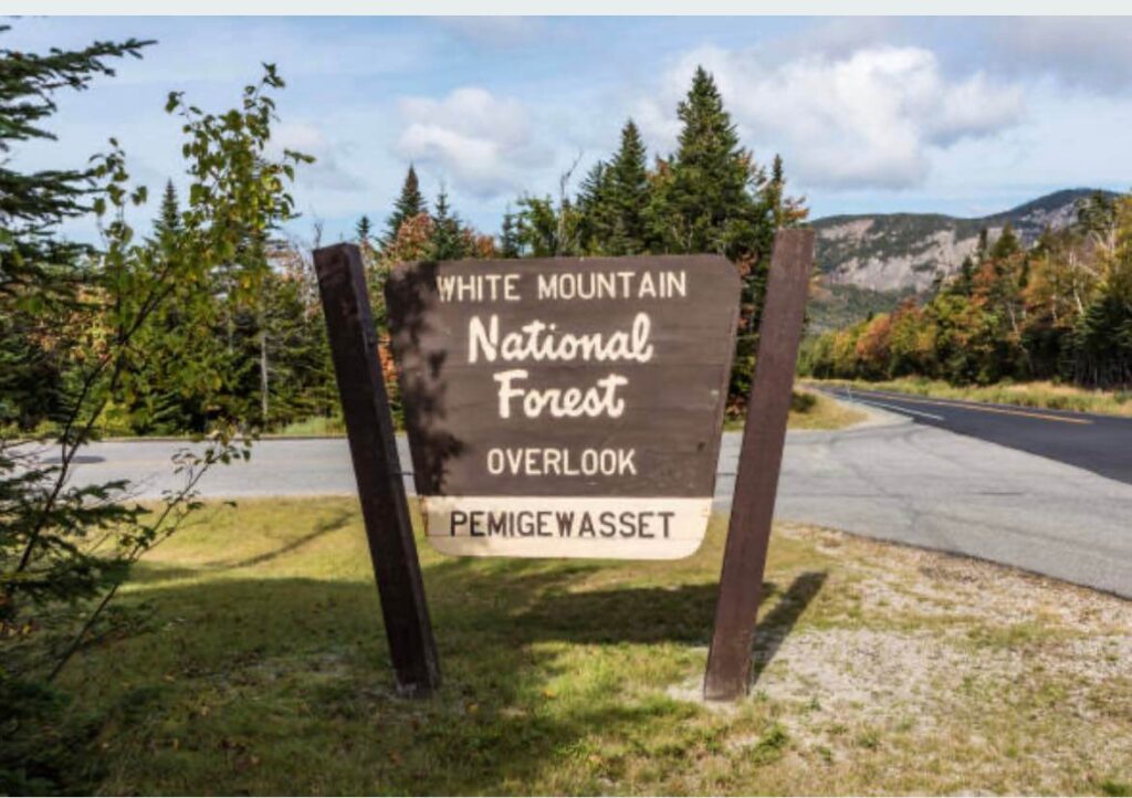 Sigh that reads White Mount Nation Forest overlook in New Hampshire