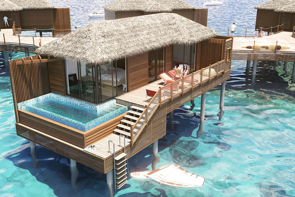 Over the water bungalo with infity pool at the new Princess Senses Mangrove Resort