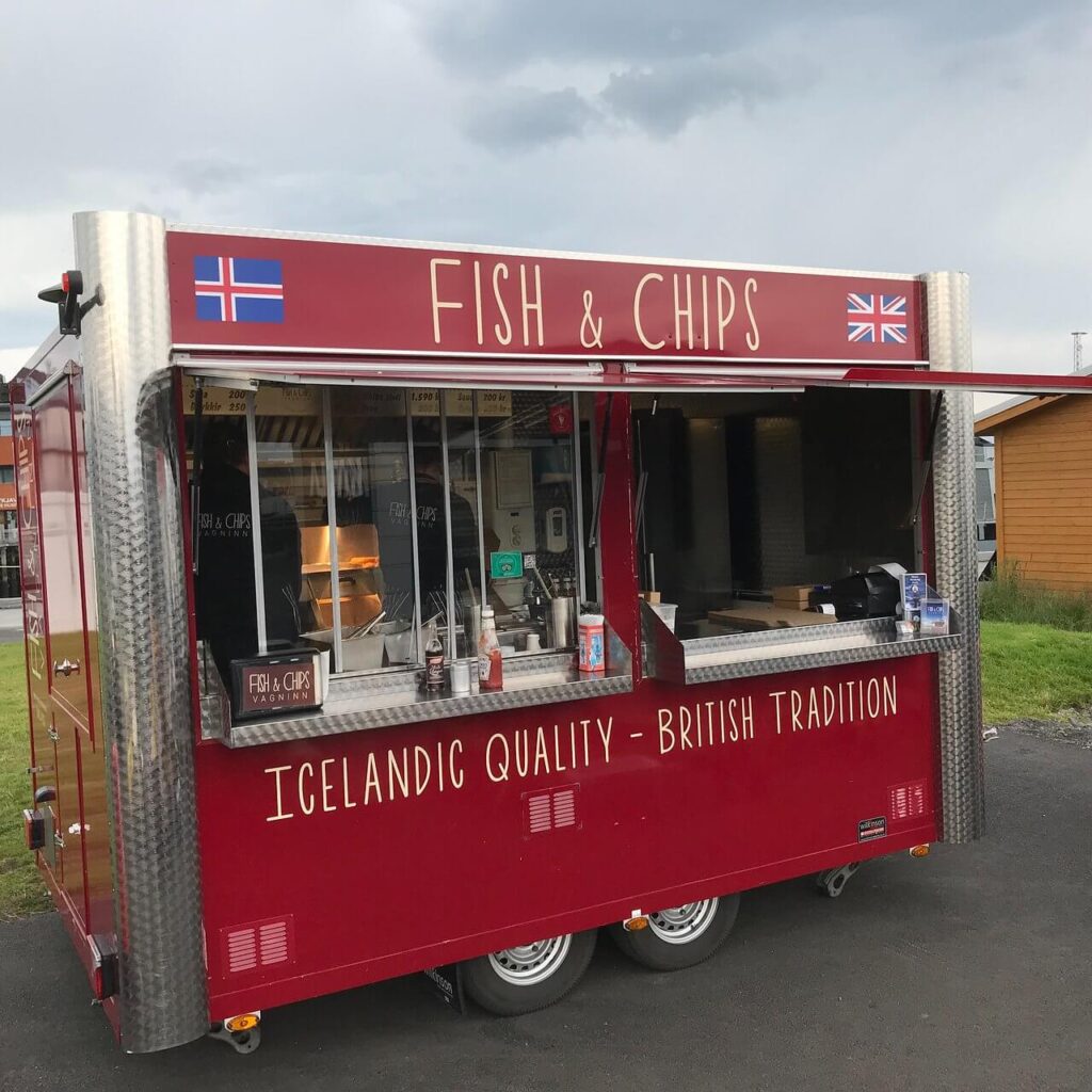 red fish and chips food cart iceland