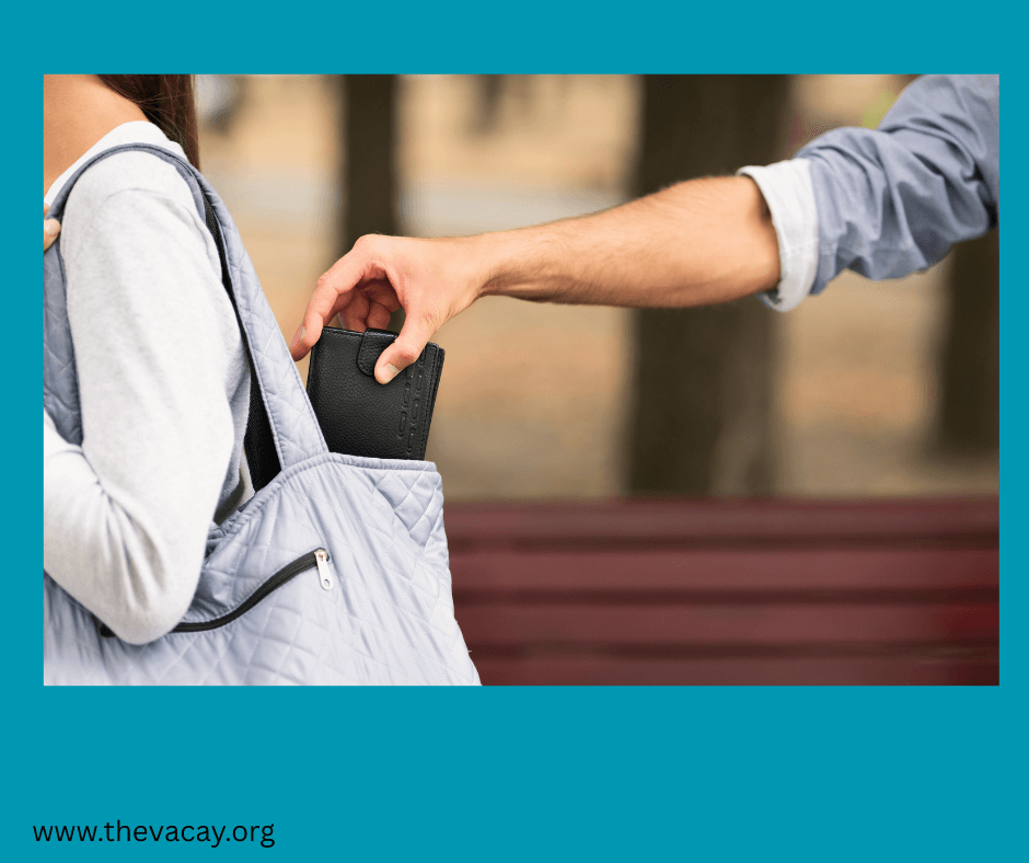 Man pickpockets a wallet from a shoulder bag in London